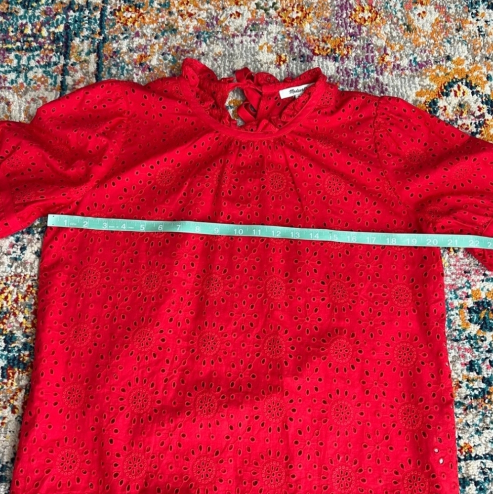 Madewell Embroidered Eyelet Ruffle-Neck Keyhole Top